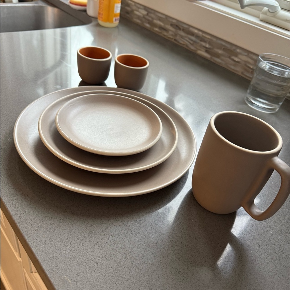 Heath Ceramics Tan and Orange Dinnerware Set